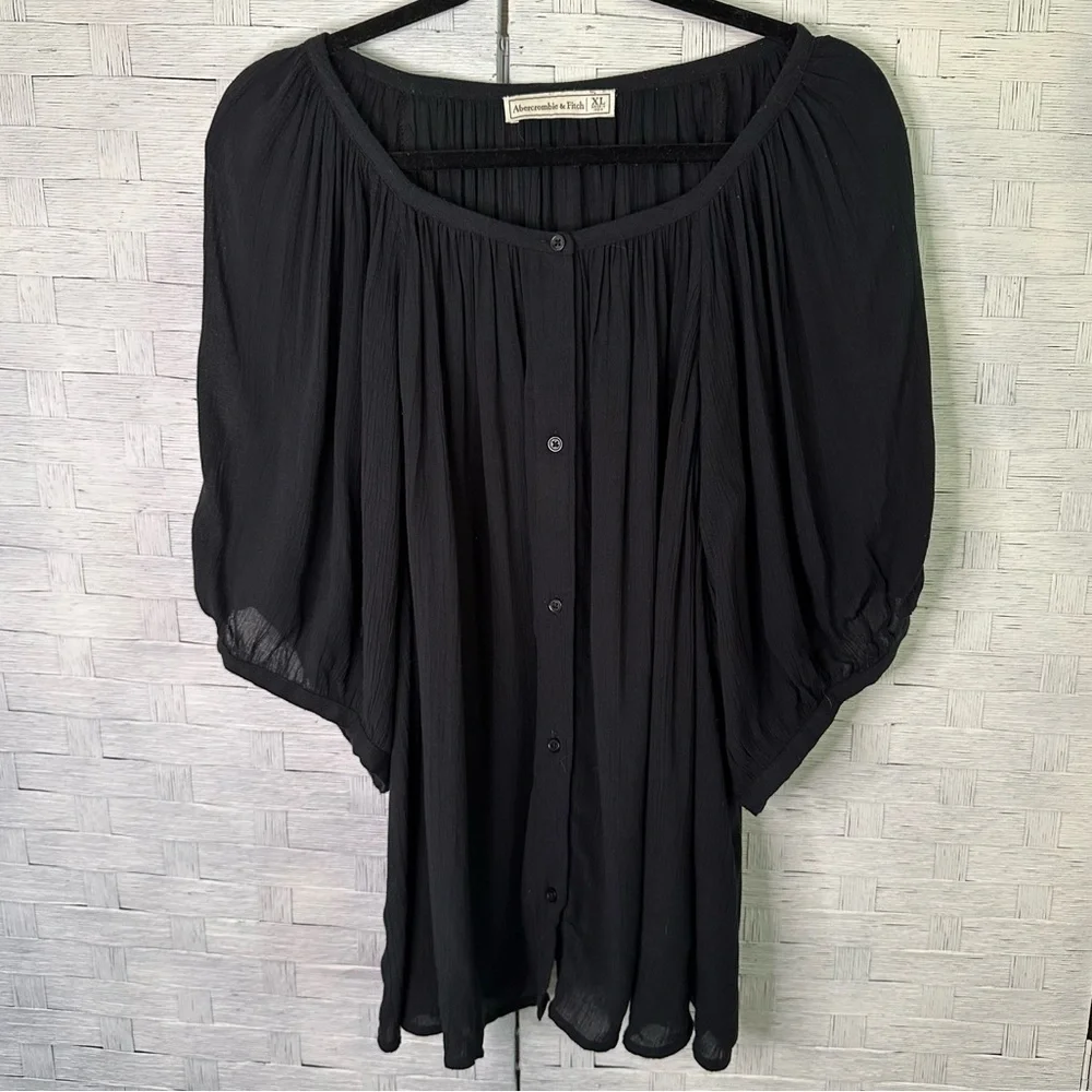 Abercrombie & Fitch peasant Blouse black bohemian festival hippie light weight